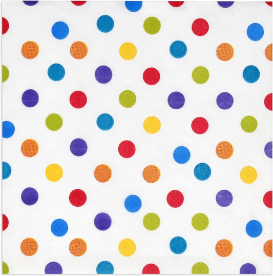 Gift Boutique 100 Rainbow Dot Cocktail Beverage Napkins Disposable Paper Colorful Polka Dots Dessert Napkin for Spring Carnival Festival Holiday Bridal & Baby Shower Tableware Party Supplies
