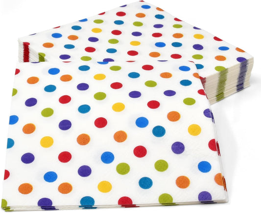 Gift Boutique 100 Rainbow Dot Cocktail Beverage Napkins Disposable Paper Colorful Polka Dots Dessert Napkin for Spring Carnival Festival Holiday Bridal & Baby Shower Tableware Party Supplies