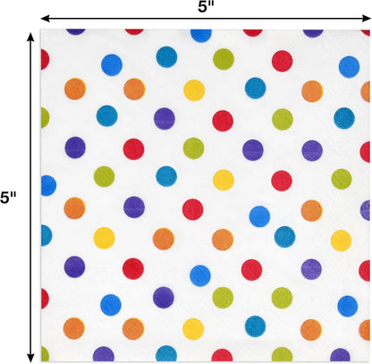 Gift Boutique 100 Rainbow Dot Cocktail Beverage Napkins Disposable Paper Colorful Polka Dots Dessert Napkin for Spring Carnival Festival Holiday Bridal & Baby Shower Tableware Party Supplies