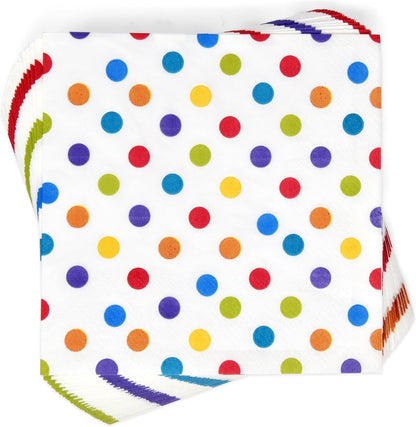 Gift Boutique 100 Rainbow Dot Cocktail Beverage Napkins Disposable Paper Colorful Polka Dots Dessert Napkin for Spring Carnival Festival Holiday Bridal & Baby Shower Tableware Party Supplies