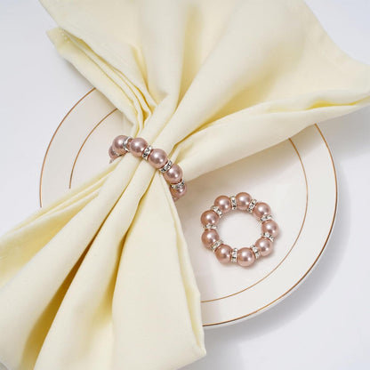 20Pcs Rose Gold Pearl Napkin Rings Stretched Imitation Pearl Beaded Napkin Holder Rhinestone Napkins Holder Buckles Dinner Table Ring for Wedding Birthday Valentine's Day, 1.6 Inch
