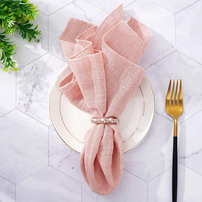 20Pcs Rose Gold Pearl Napkin Rings Stretched Imitation Pearl Beaded Napkin Holder Rhinestone Napkins Holder Buckles Dinner Table Ring for Wedding Birthday Valentine's Day, 1.6 Inch