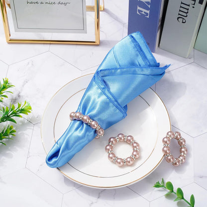 20Pcs Rose Gold Pearl Napkin Rings Stretched Imitation Pearl Beaded Napkin Holder Rhinestone Napkins Holder Buckles Dinner Table Ring for Wedding Birthday Valentine's Day, 1.6 Inch