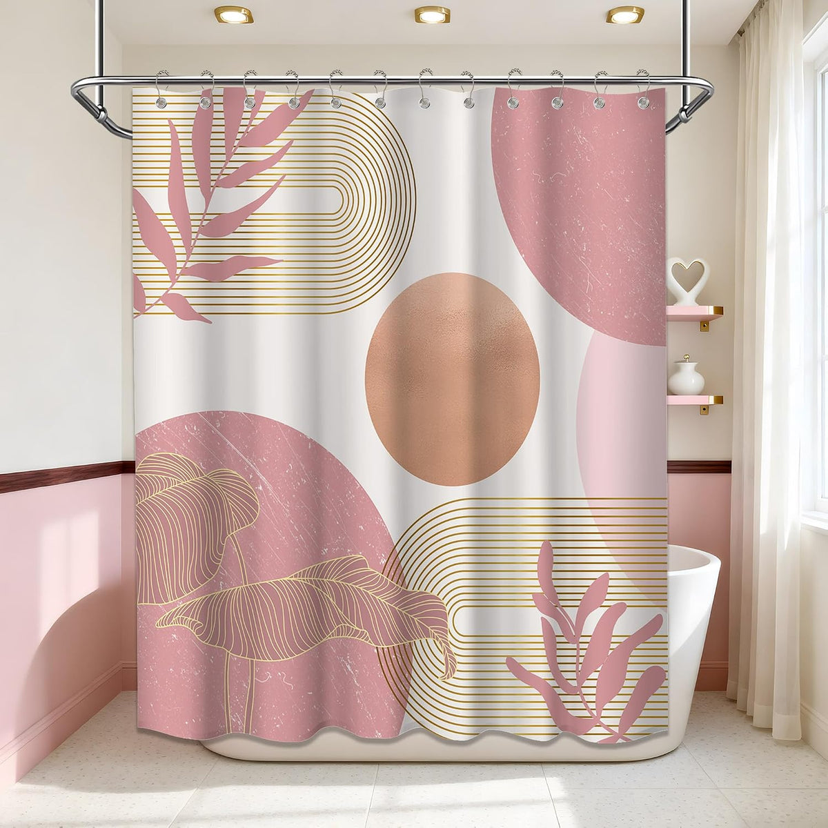 Blush Pink Shower Curtain, Light Pink and White, 70 x 72 Inch