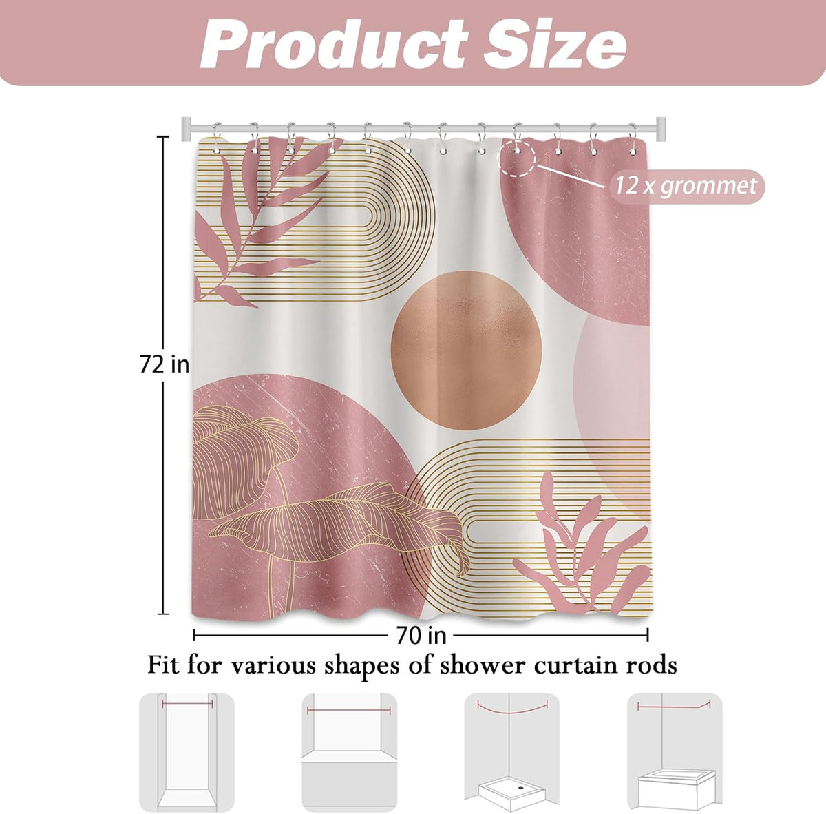 Blush Pink Shower Curtain, Light Pink and White, 70 x 72 Inch