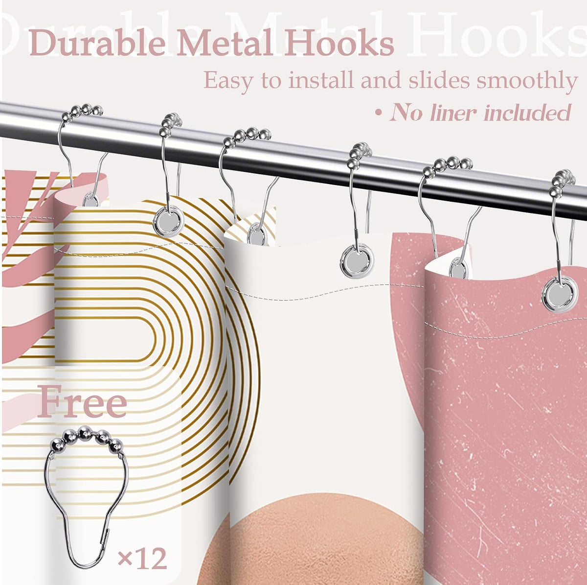Blush Pink Shower Curtain, Light Pink and White, 70 x 72 Inch