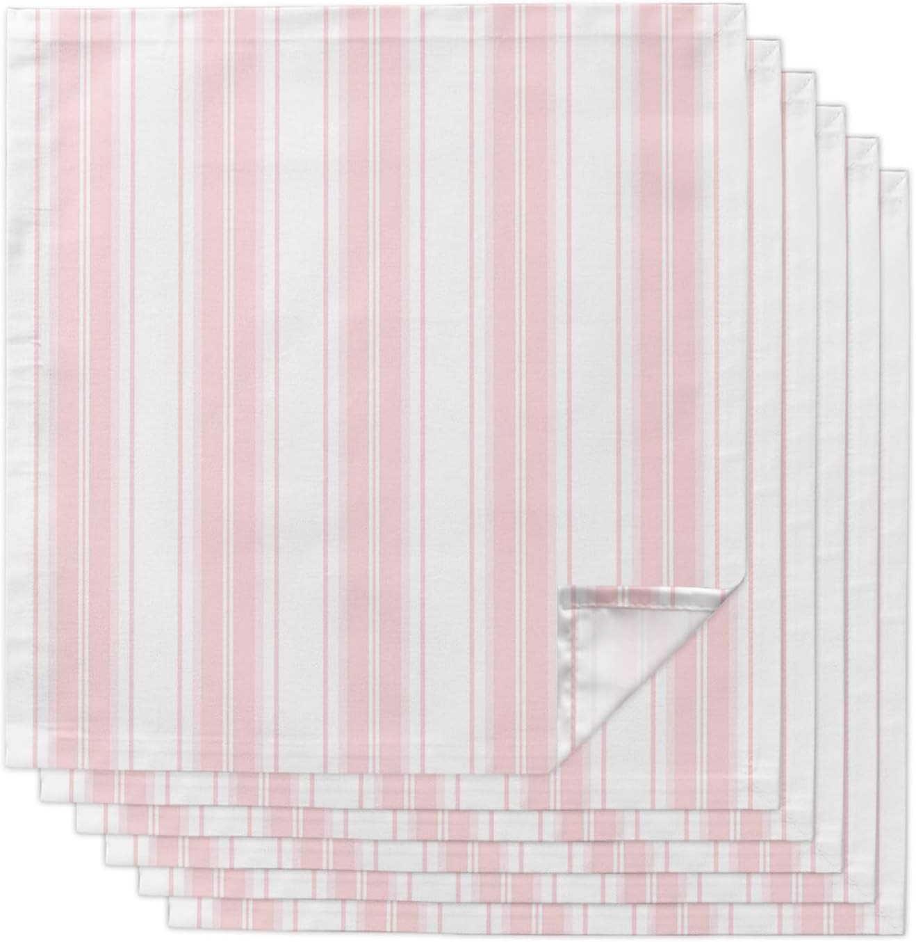 Pink Striped Cloth Napkins Set of 6, Holiday Napkins for Baby Shower, Modern Thin Line Vertical Stripes Washable Reusable Dinner Napkin for Cocktail Wedding Party, 20 x 20 Inch