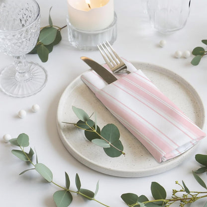 Pink Striped Cloth Napkins Set of 6, Holiday Napkins for Baby Shower, Modern Thin Line Vertical Stripes Washable Reusable Dinner Napkin for Cocktail Wedding Party, 20 x 20 Inch