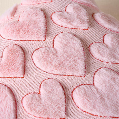 Pink Heart Pillow Covers 18 x 18 Inch Set of 2, Spring Summer Soft Faux Fur Cushion Covers, 3D Embroidered Pillow Cases for Girl's Room Decor