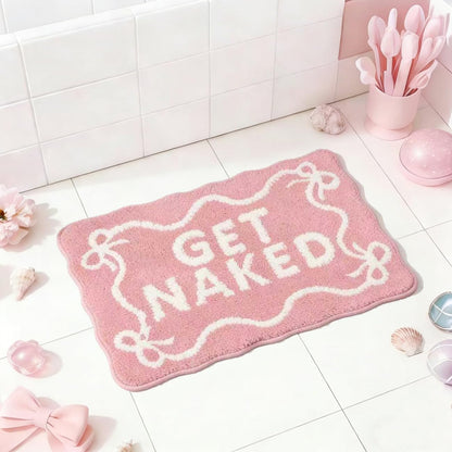Pink Get Naked Bath Mat Cute Scalloped Bow Bathroom Rugs, 16" x 24"