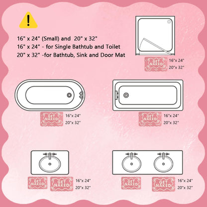Pink Get Naked Bath Mat Cute Scalloped Bow Bathroom Rugs, 16" x 24"
