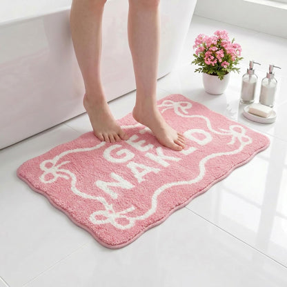 Pink Get Naked Bath Mat Cute Scalloped Bow Bathroom Rugs, 16" x 24"