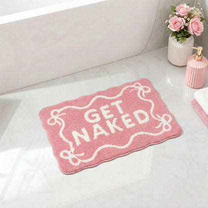 Pink Get Naked Bath Mat Cute Scalloped Bow Bathroom Rugs, 16" x 24"