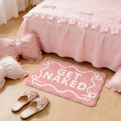 Pink Get Naked Bath Mat Cute Scalloped Bow Bathroom Rugs, 16" x 24"