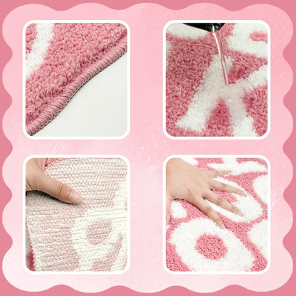 Pink Get Naked Bath Mat Cute Scalloped Bow Bathroom Rugs, 16" x 24"