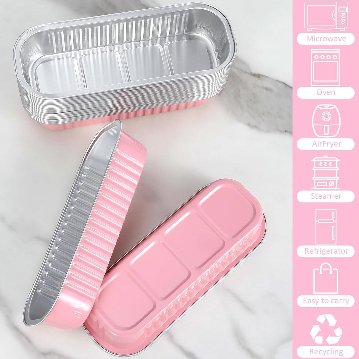 EgticHome Mini Loaf Pans with Lids and Spoons (100 Pack, Pink, 6.8oz) Rectangular Aluminum Foil Baking Pans