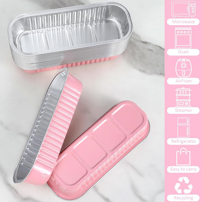 EgticHome Mini Loaf Pans with Lids and Spoons (100 Pack, Pink, 6.8oz) Rectangular Aluminum Foil Baking Pans