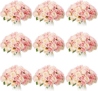 120 Pcs Artificial Rose Flowers Silk Bulk Wedding,Pink and White