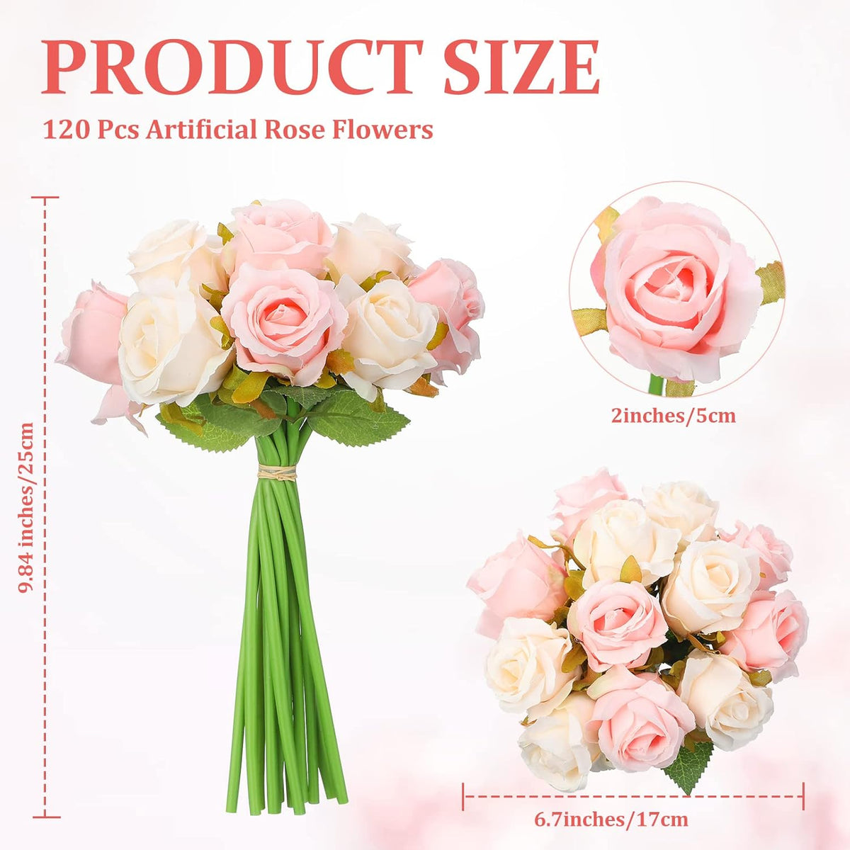 120 Pcs Artificial Rose Flowers Silk Bulk Wedding,Pink and White