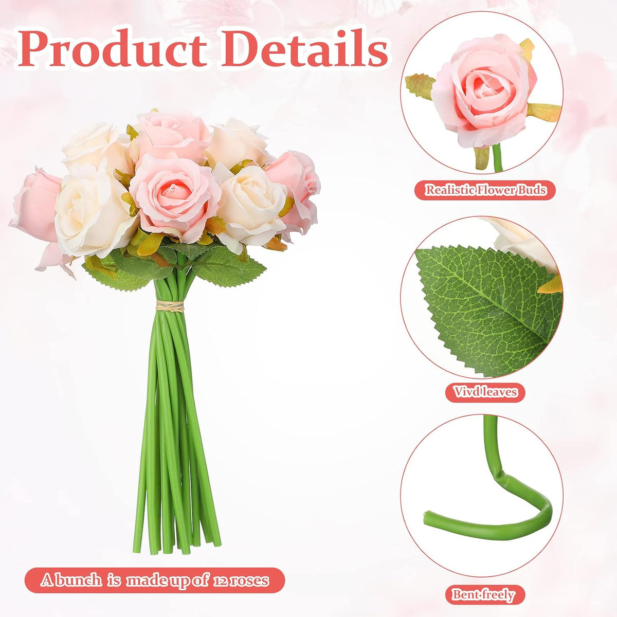 120 Pcs Artificial Rose Flowers Silk Bulk Wedding,Pink and White