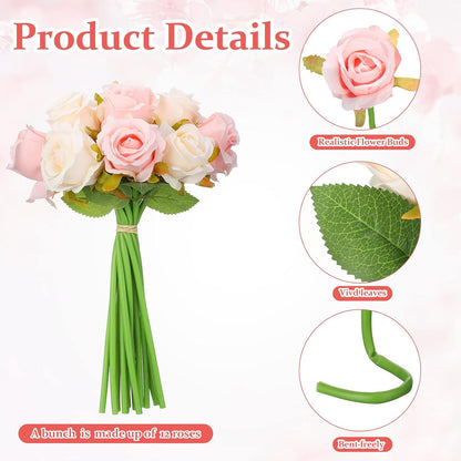 120 Pcs Artificial Rose Flowers Silk Bulk Wedding,Pink and White