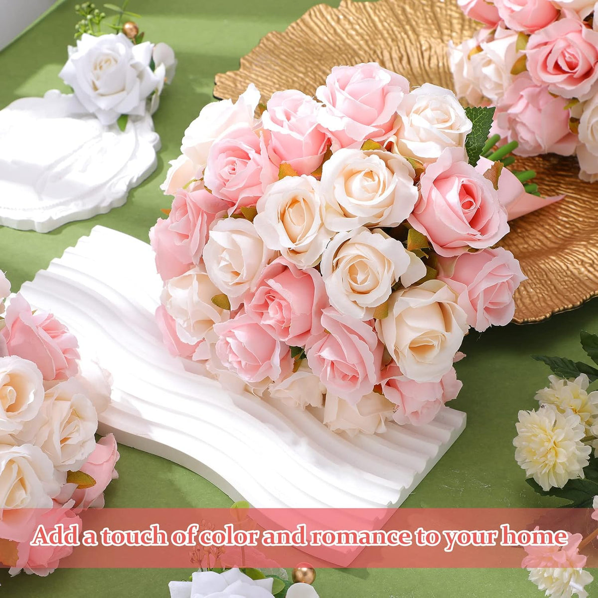 120 Pcs Artificial Rose Flowers Silk Bulk Wedding,Pink and White