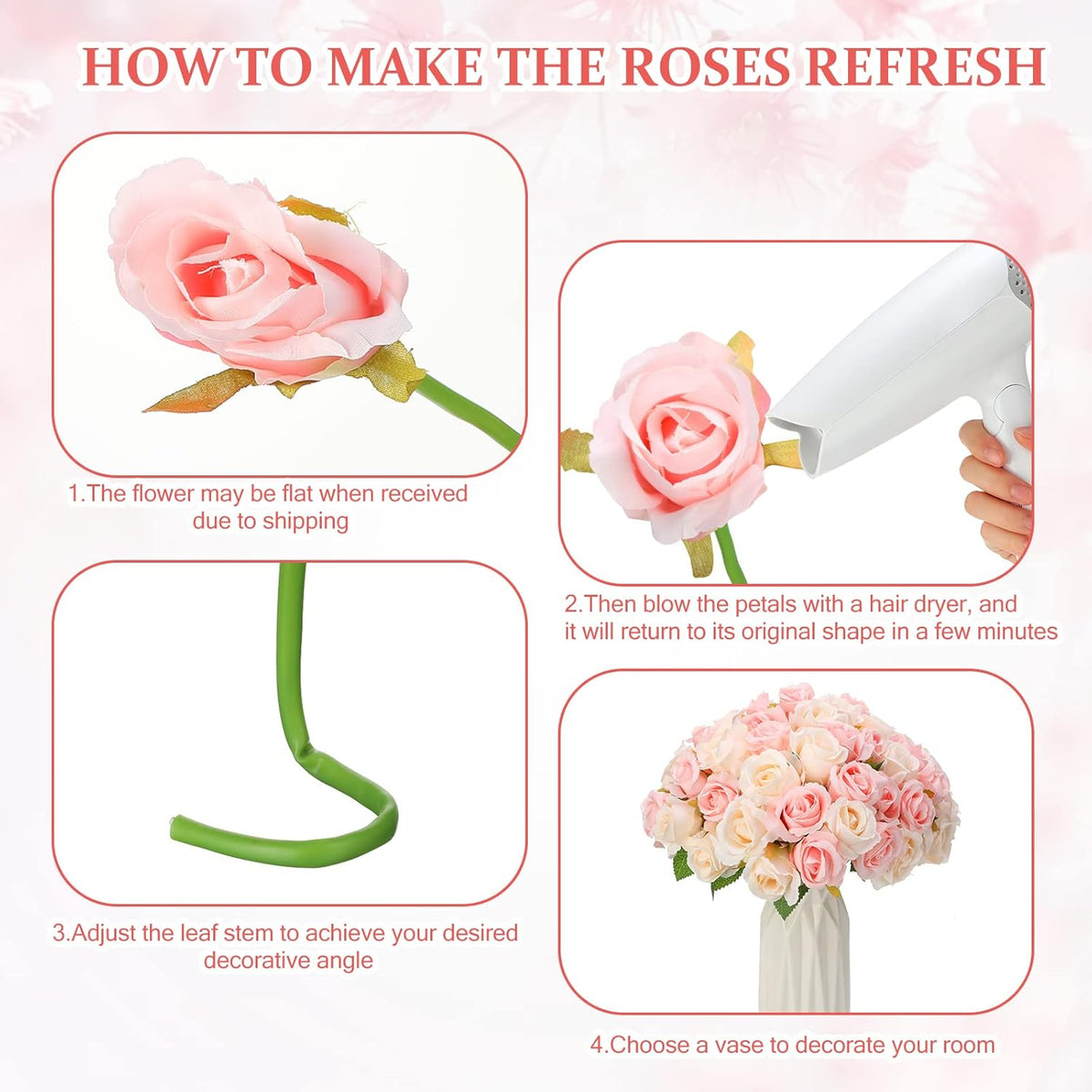 120 Pcs Artificial Rose Flowers Silk Bulk Wedding,Pink and White