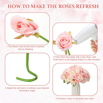 120 Pcs Artificial Rose Flowers Silk Bulk Wedding,Pink and White