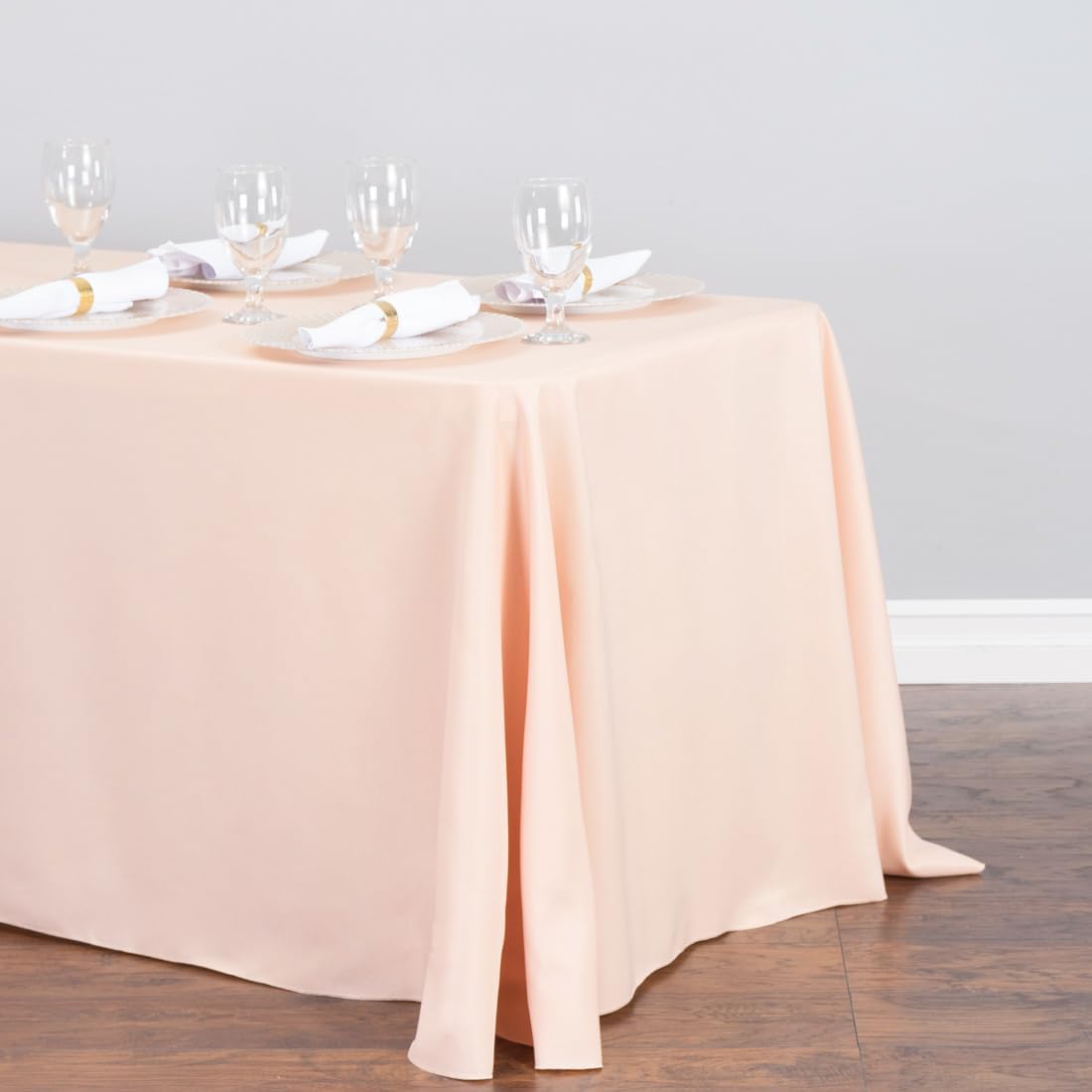 LTC LINENS Tablecloth 90 x 156-Inch Rectangular Polyester Tablecloth with Rounded Corners, Peach, (90156-010139)