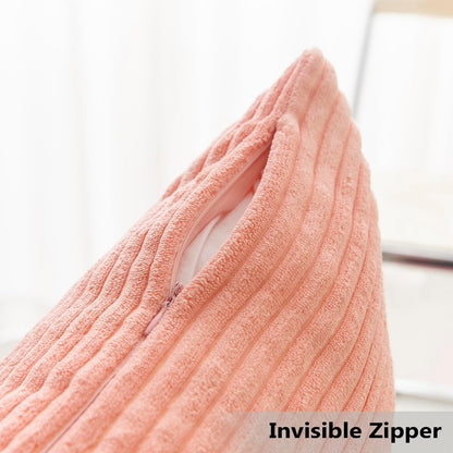 Coral Pillows Decorative Throw Pillows for Sofa Bed Euro Sham Square Striped Velvet Super Soft Throw Pillow Cover for Couch Decorations(Coral, 24x24 inches, 60cm)
