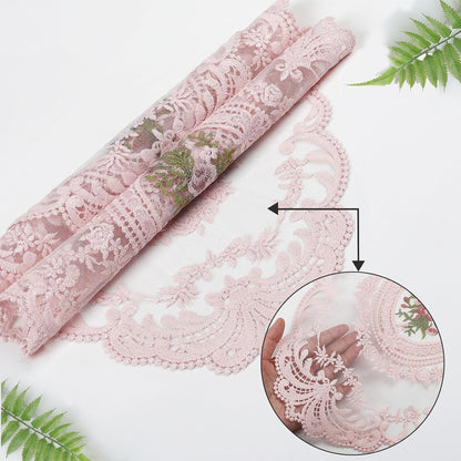 18 x 12 inch Set of 6 Lace Oval Placemats Vintage Floral Embroidered Washable Table Mats, Retro French Crochet Doilies Cup Mat for Wedding Tea Party, Pink