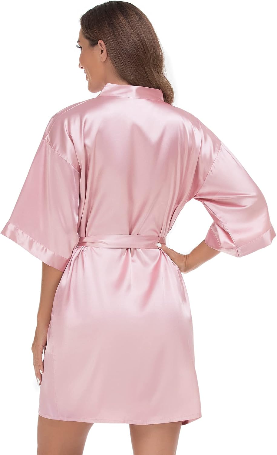 Womens Short Kimono Robe Bride Bridesmaids Wedding Satin Bathrobe