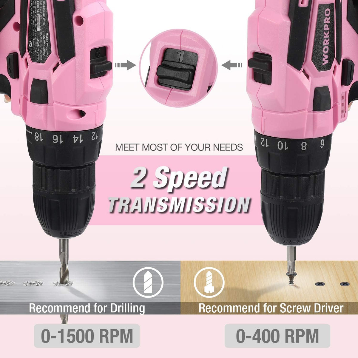 12V Pink Cordless Drill Driver and Home Tool Kit, Hand Tool Set for DIY, Home Maintenance, 14-inch Storage Bag Included - Pink Ribbon