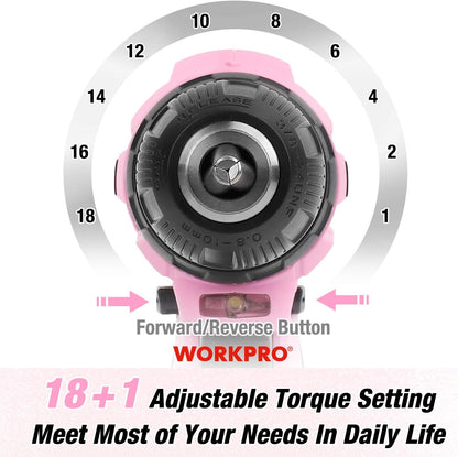 12V Pink Cordless Drill Driver and Home Tool Kit, Hand Tool Set for DIY, Home Maintenance, 14-inch Storage Bag Included - Pink Ribbon