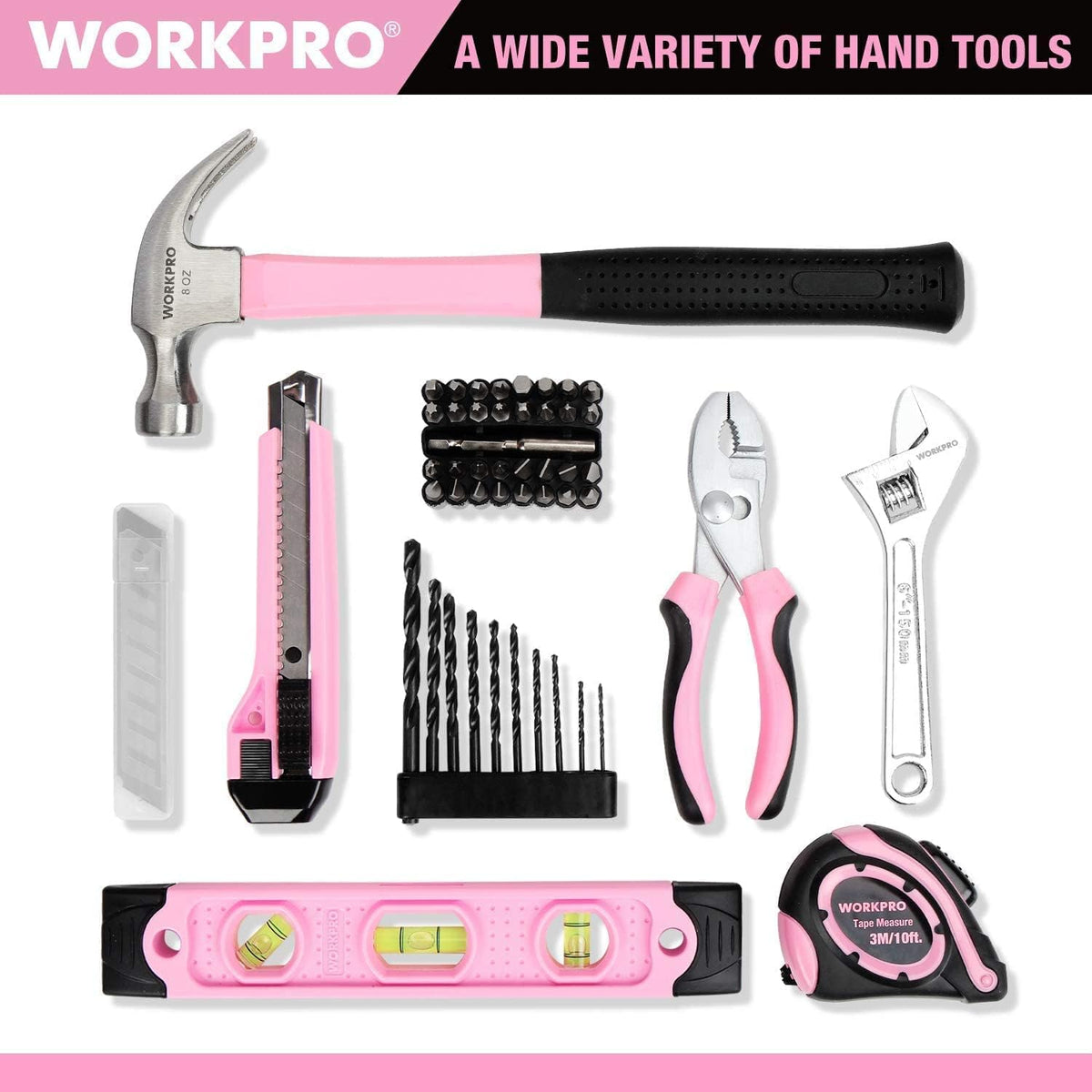 12V Pink Cordless Drill Driver and Home Tool Kit, Hand Tool Set for DIY, Home Maintenance, 14-inch Storage Bag Included - Pink Ribbon