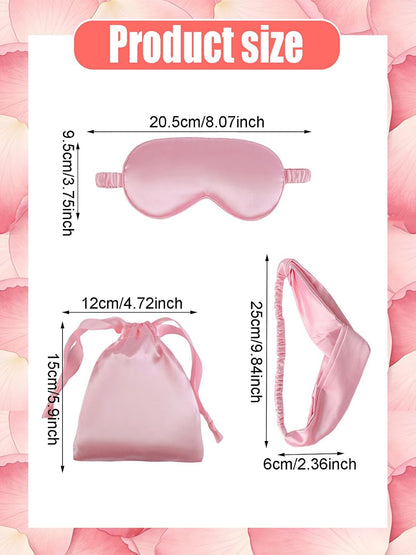 5 Pieces Silk Sleep Masks, Satin Eye Mask Set with Scrunchies, Headband, Pouch Bags & Earplugs, Soft Silky Eyes Cover Sleeping Eye Mask for Women Girl Birthday Bridesmaid Gifts (Pink)