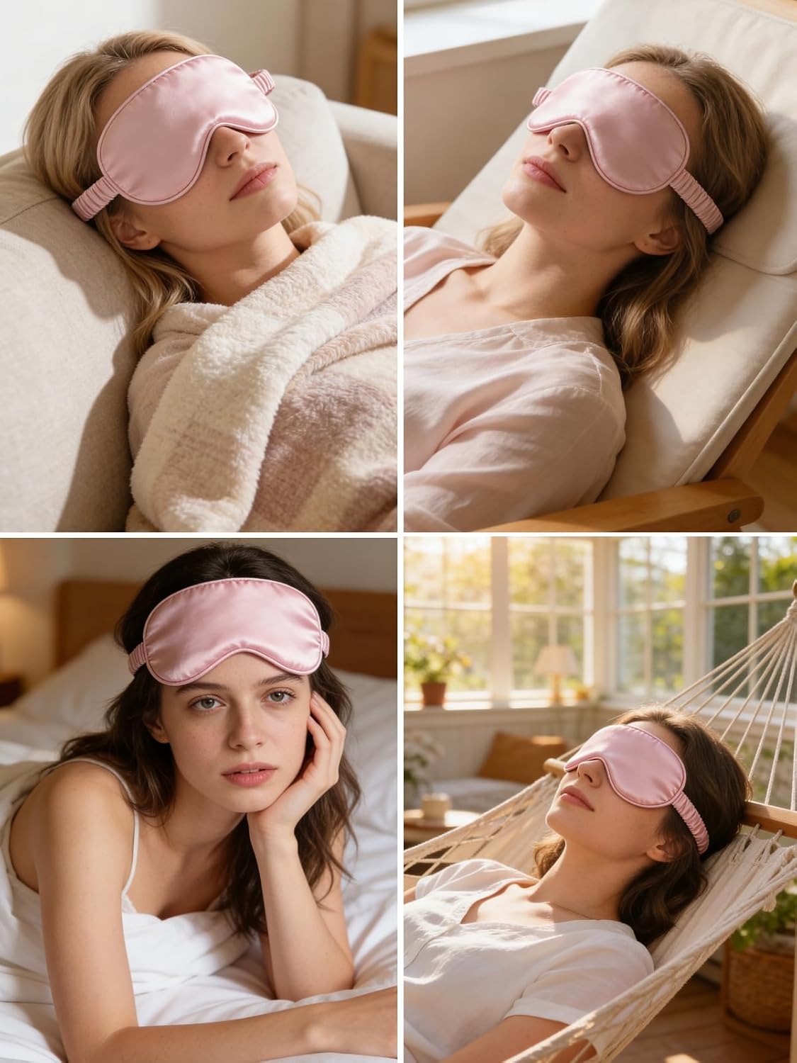 5 Pieces Silk Sleep Masks, Satin Eye Mask Set with Scrunchies, Headband, Pouch Bags & Earplugs, Soft Silky Eyes Cover Sleeping Eye Mask for Women Girl Birthday Bridesmaid Gifts (Pink)