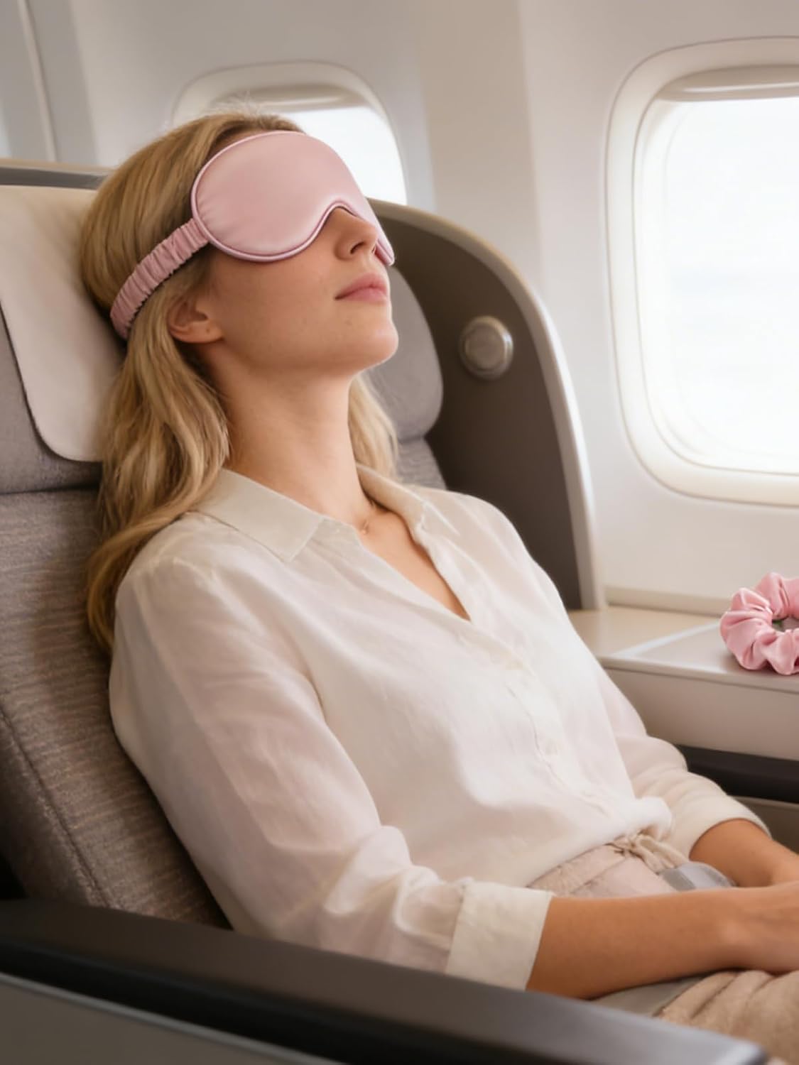 5 Pieces Silk Sleep Masks, Satin Eye Mask Set with Scrunchies, Headband, Pouch Bags & Earplugs, Soft Silky Eyes Cover Sleeping Eye Mask for Women Girl Birthday Bridesmaid Gifts (Pink)