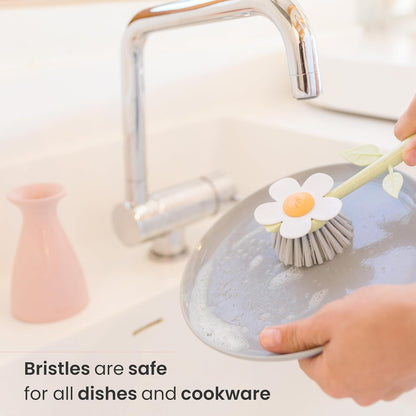 Florganic Dish Brush with Holder, Dish Scrubber, Pink