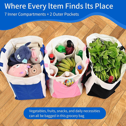 1-Pack Large Canvas Grocery Shopping Bag, Bottle Sleeves, Pink