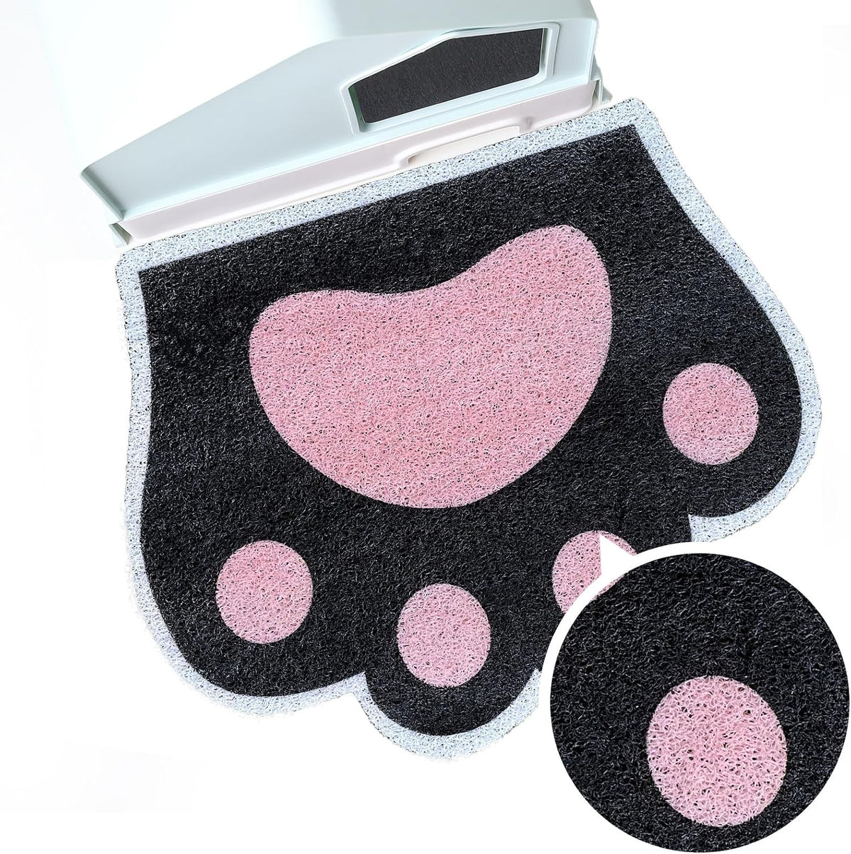 Cute Cat Litter Mat 24”x19”, Litter Box Mat, Litter Trapping Mat, Soft on Kitty Paws, Easy Clean, Anti Slip, Pet Accessories, Door Floor mats - Black Pink