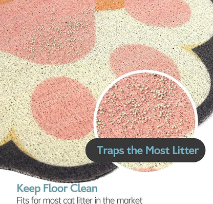 Cute Cat Litter Mat 24”x19”, Litter Box Mat, Litter Trapping Mat, Soft on Kitty Paws, Easy Clean, Anti Slip, Pet Accessories, Door Floor mats - Black Pink