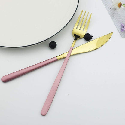 20-Piece SUS304 Stainless Steel Flatware Set, Mirror Polishing Dinnerware Set Service for 4, Knife/Fork/Spoon/Dessert Spoon/Dessert Fork (Pink gold)