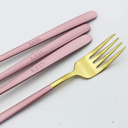 20-Piece SUS304 Stainless Steel Flatware Set, Mirror Polishing Dinnerware Set Service for 4, Knife/Fork/Spoon/Dessert Spoon/Dessert Fork (Pink gold)