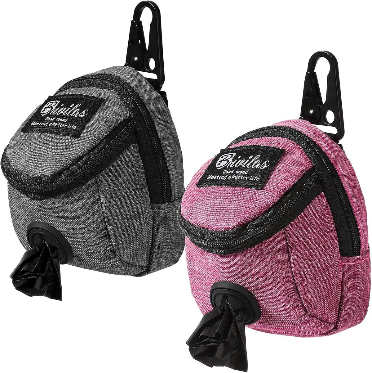 2 Pieces Dog Treat Pouch Pet Dog Poop Holder, Pink,Grey