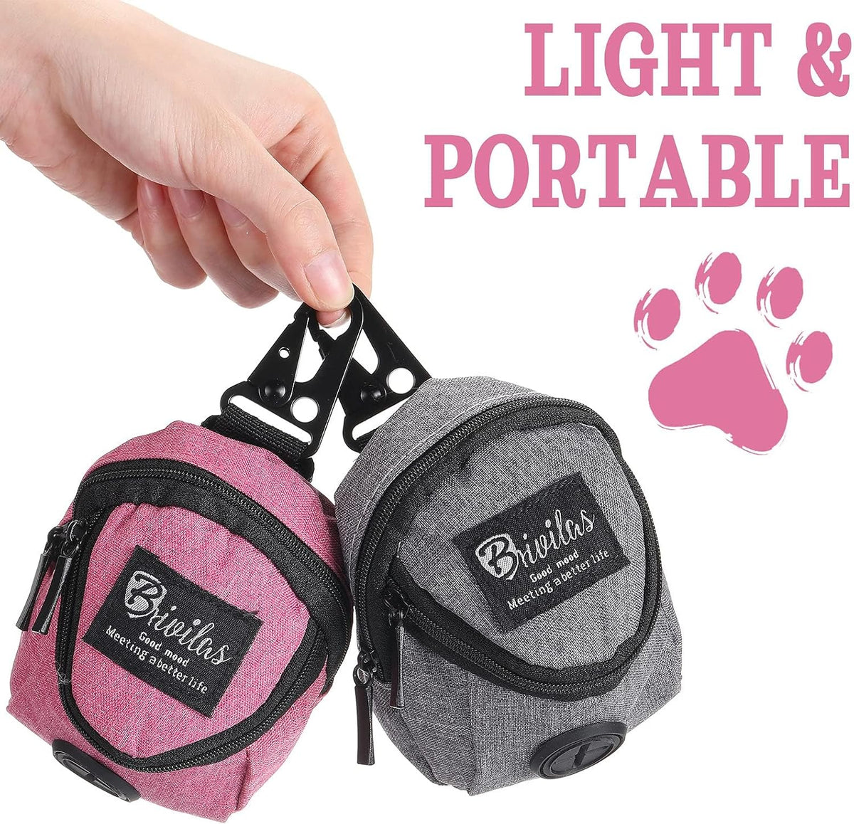 2 Pieces Dog Treat Pouch Pet Dog Poop Holder, Pink,Grey