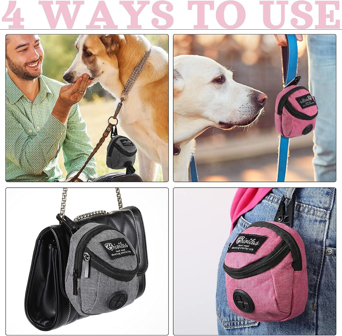 2 Pieces Dog Treat Pouch Pet Dog Poop Holder, Pink,Grey