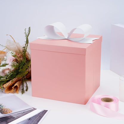 Large Pink Gift Boxes with Lids, 10x10x10 Inch Foldable Design
