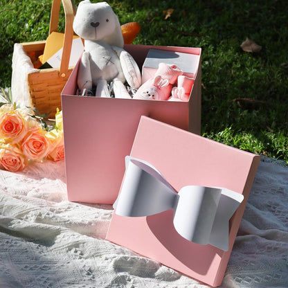 Large Pink Gift Boxes with Lids, 10x10x10 Inch Foldable Design