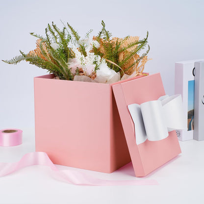 Large Pink Gift Boxes with Lids, 10x10x10 Inch Foldable Design